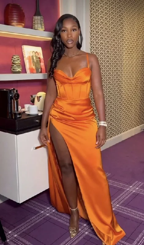 black evening dress for women -Elegant Orange Sheath Prom Dress With Split,Orange Evening Dress  cc1279