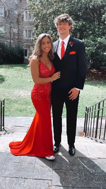 elegant evening dress for women -Elegant Red V Neck Mermaid Prom Dress,Red Formal Gown  cc1143