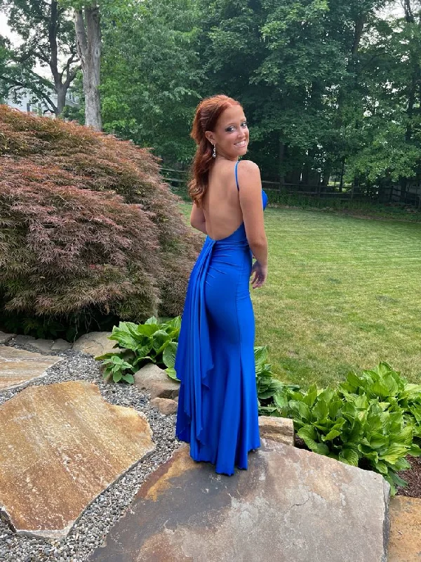 red evening dress for club -Elegant Royal Blue Mermaid Prom Dress,Backless Evening Dress  cc1328