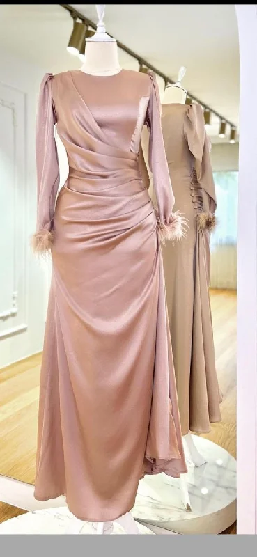 cotton evening dress for comfort -Elegant Sheath/Column Prom Dress With Long Sleeves,Muslim Dress cc1252