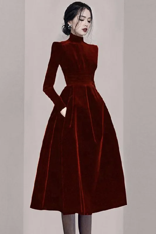 elegant evening dress for sale -Elegant velvet long sleeve dress fashion dress C1869