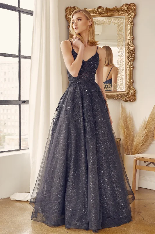 elegant evening dress for dates -Embellished Long Sleeveless Tulle Dress by Juliet 251