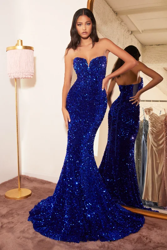 sexy evening dress for dates -Fitted Strapless Sequin Gown by Cinderella Divine CH151