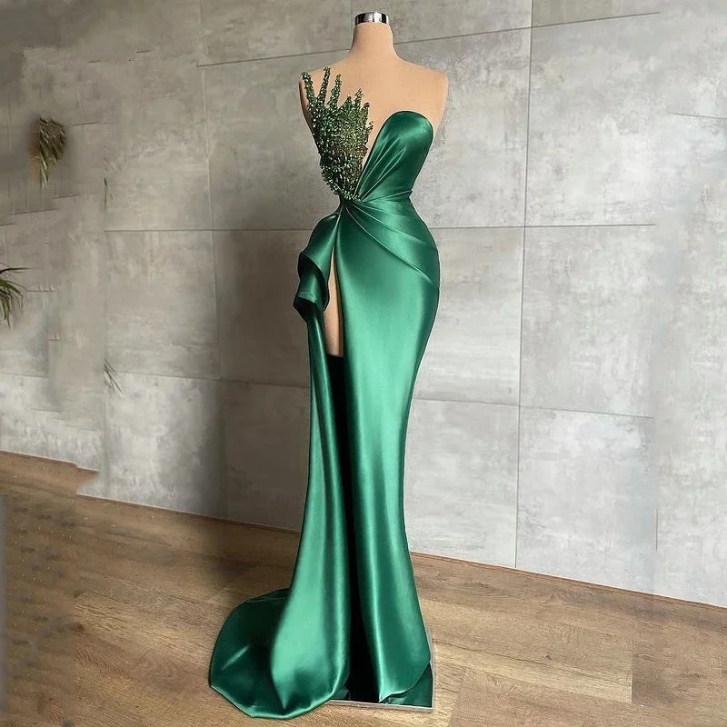 cute evening dress for women -Green Pageant Dresses Long Evening Dress With Slit cc180