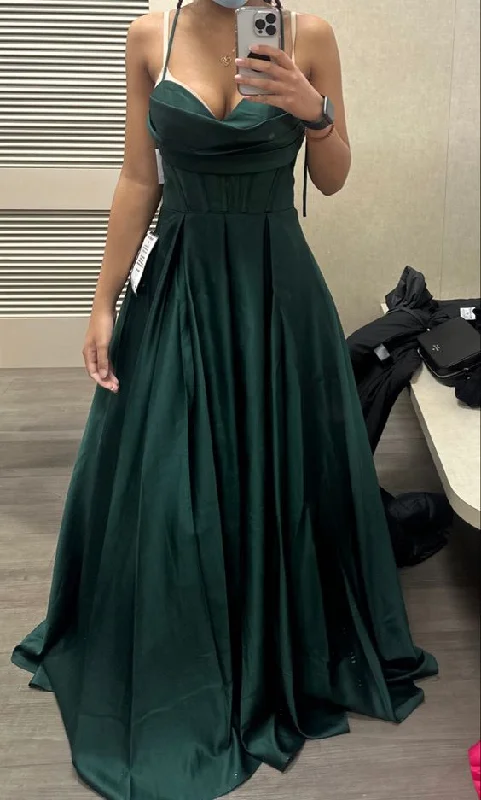 evening dress with bold sleeves -Green Satin Long Prom Dress, Long Green Formal Graduation Evening Dress cc1090