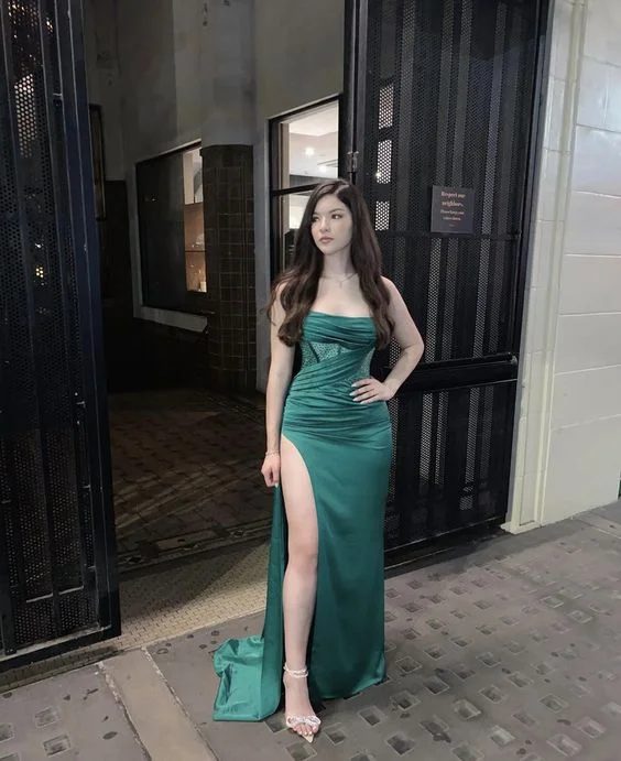 sexy evening dress for spring -Green Sheath Evening Dress With Split,Green Evening Gown  cc1068