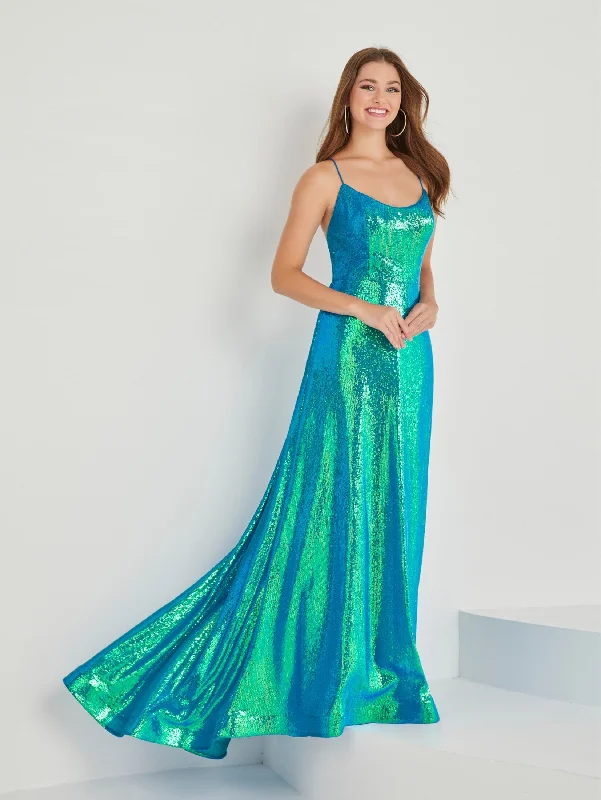 trendy evening dress for club -Iridescent Sequin Sleeveless Gown by Tiffany Designs 16030