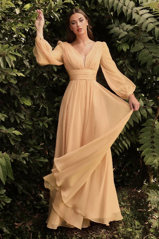 elegant evening dress for dates -Long Sleeve Chiffon Gown by Cinderella Divine CD0192