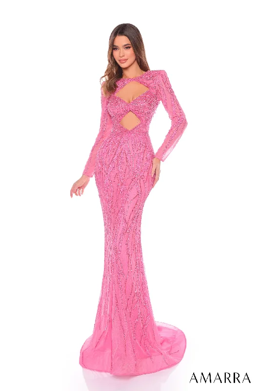 red evening dress for clubbing -Long Sleeve Cutout Mermaid Dress by Amarra 88093