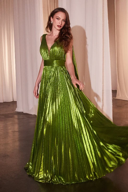 evening dress with unique patterns -Metallic Pleated A-line Gown by Ladivine CD802