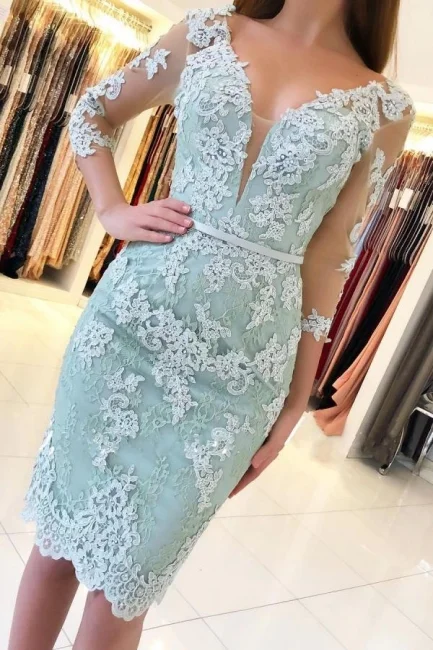 affordable evening dress for teens -Elegant 3/4 Sleeves Lace Slim Short Party Dress c2850