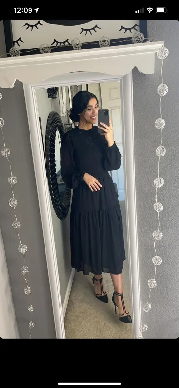 sexy evening dress for fall -Modest Black A-line Long Sleeves Prom Dress,Black Formal Gown cc1296