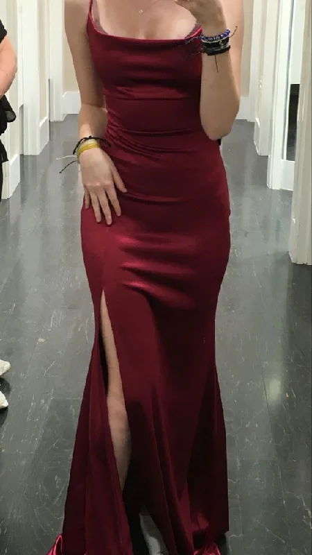 sexy evening dress for fall -Modest Mermaid Burgundy Prom Dress 22th Birthday Outfit  cc1366