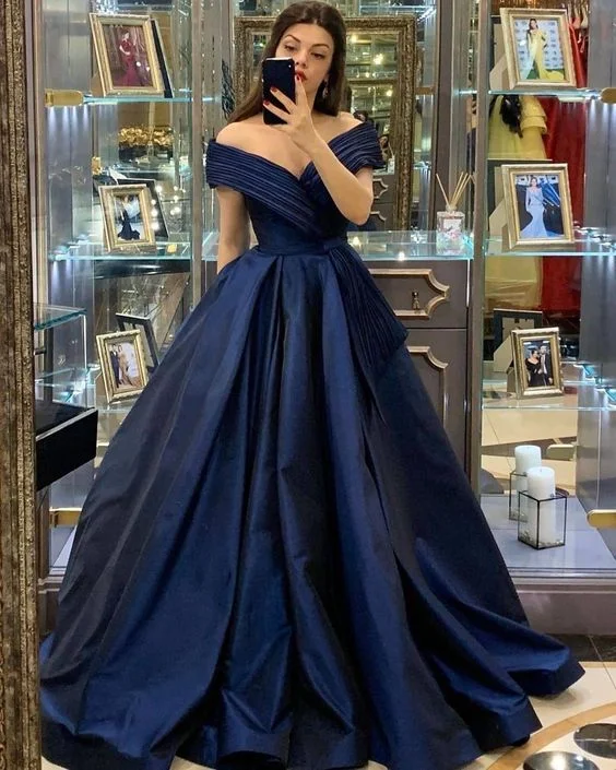 affordable evening dress for spring -Off The Shoulder A-line Satin Prom Dress,Princess Dress  cc1020