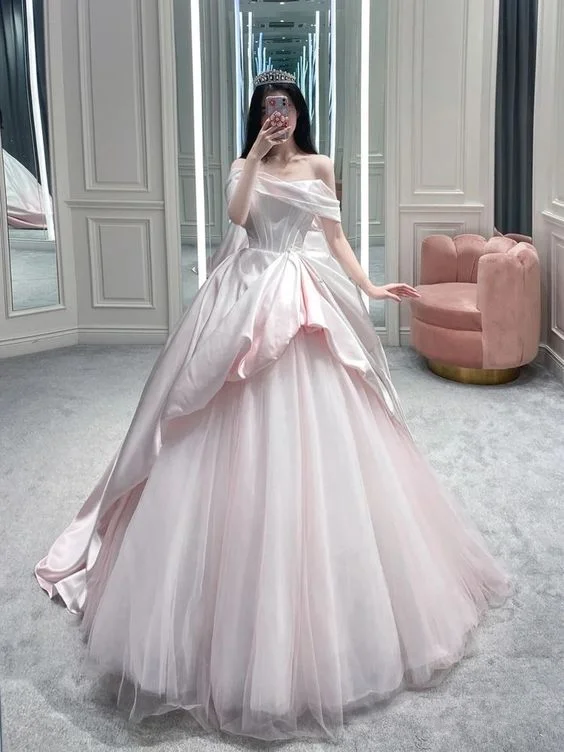 red evening dress for club -Off The Shoulder Pink A-line Ball Gown,18th Quinceanera Dress  cc1191