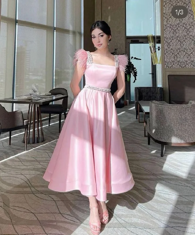 cute evening dress for women -Pink A-line Satin Prom Dress,Pink Senior Prom Gown cc1009