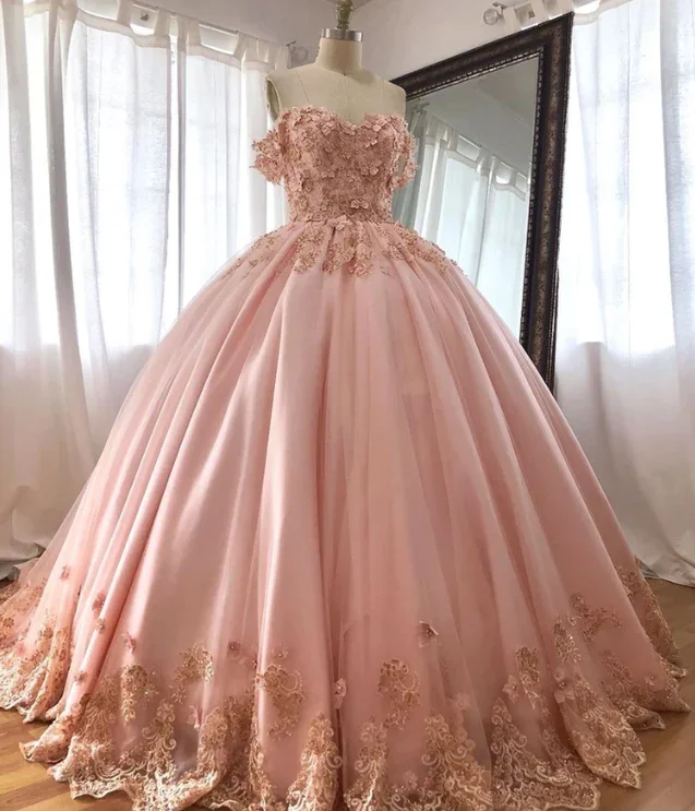 red evening dress for style -Pink Embroidered Lace Quinceanera Dresses Ball Gowns c2757