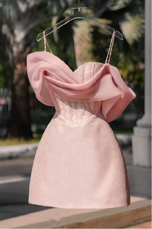 cute evening dress for women -Pink Short Sleeve Bodycon Mini Dress Party Dress Graduation Gifts Lady Short Hoco Dress cc201