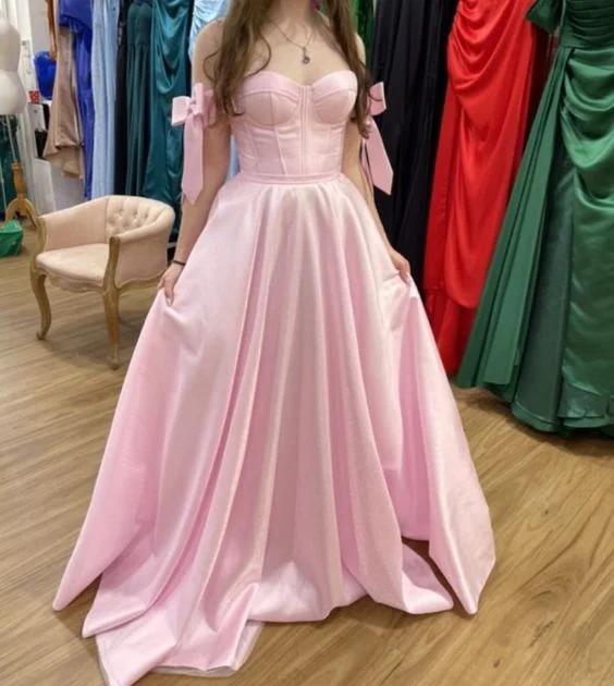 cute evening dress for warmth -Pink Satin A-Line Long Prom Dress,Pink Graduation Dress cc1082