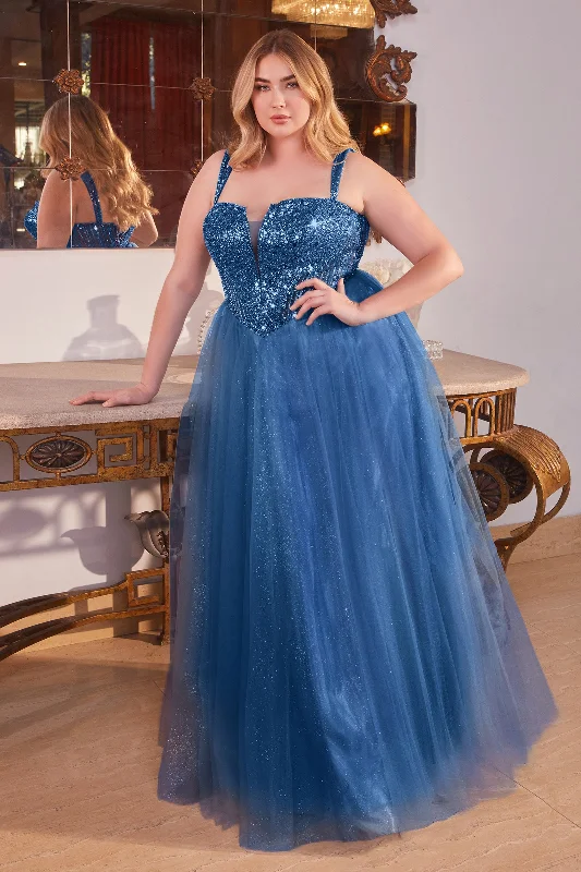 cute evening dress for warmth -Plus Size Sequin Sleeveless Tulle Gown by Ladivine CD0217C