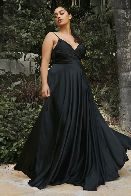 budget evening dress for fall -Plus Size Long Satin Sweetheart Dress by Cinderella Divine 7485C