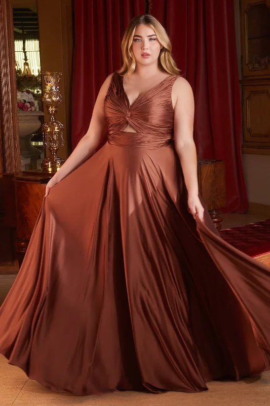 sexy evening dress for summer -Plus Size Satin Sleeveless Keyhole Gown by Ladivine 7497C