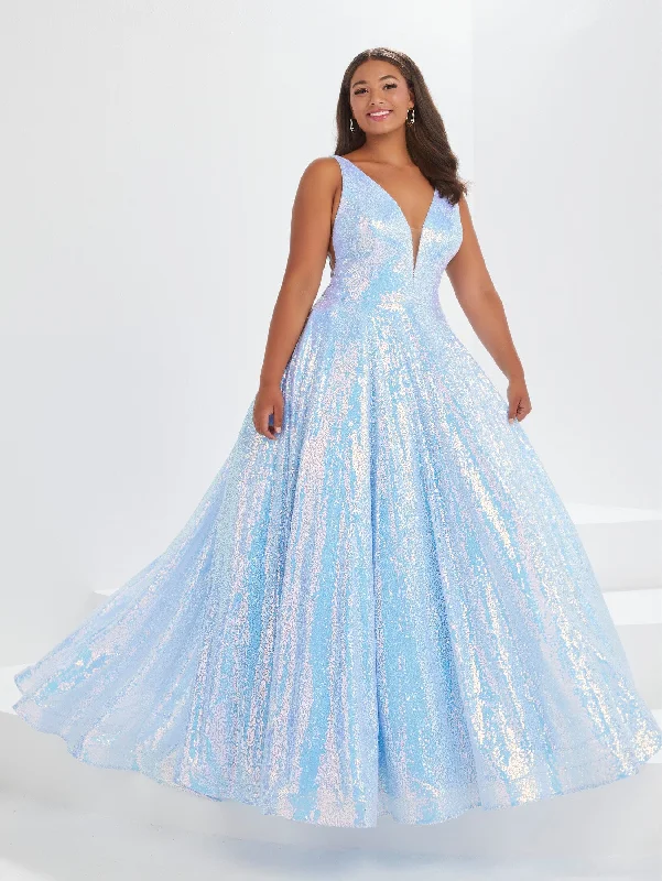 elegant evening dress for dates -Plus Size Sleeveless Sequin Gown by Tiffany Designs 16046