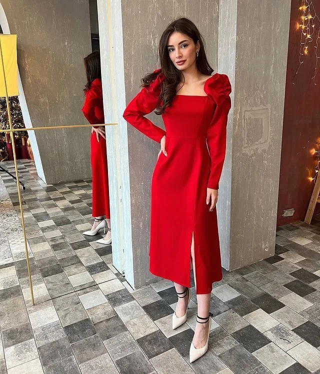 red evening dress for women -Retro Style Red Party Dress With Split  cc636