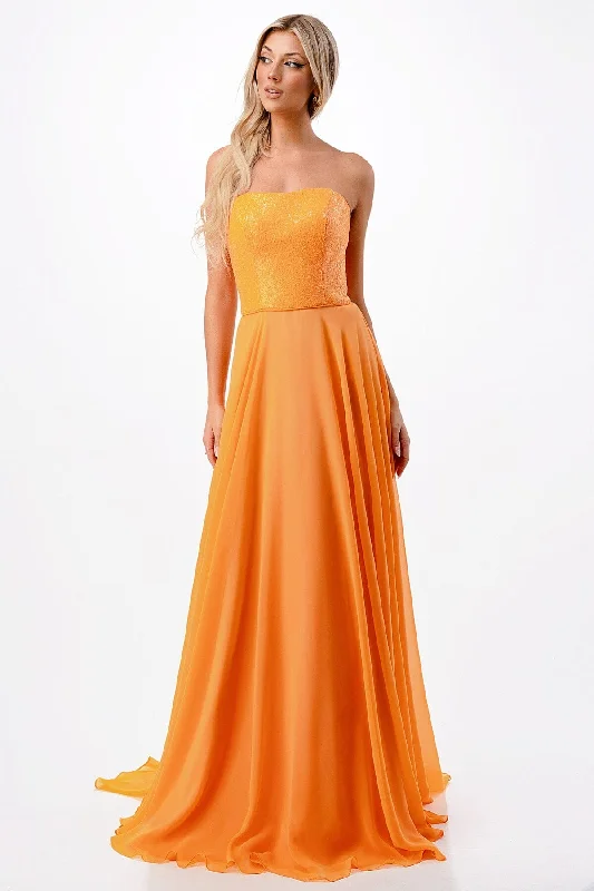 affordable evening dress for trips -Sequin Bodice Strapless A-line Gown by Coya P2206