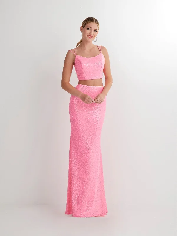 evening dress with floral prints -Sequin Lace-Up Back Two Piece Gown by Studio 17 12886