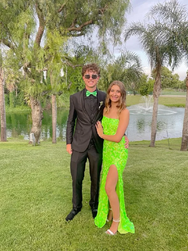 black evening dress for teens -Sexy Mermaid Prom Dresses,Prom Dress Lime Green Long Evening Dress With Slit cc1132