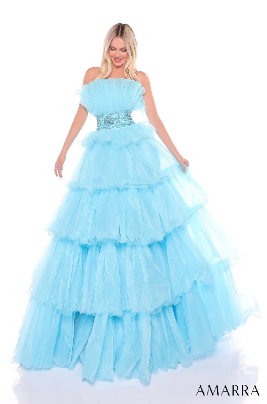 evening dress with floral designs -Strapless A-line Ruffled Tulle Gown by Amarra 88083