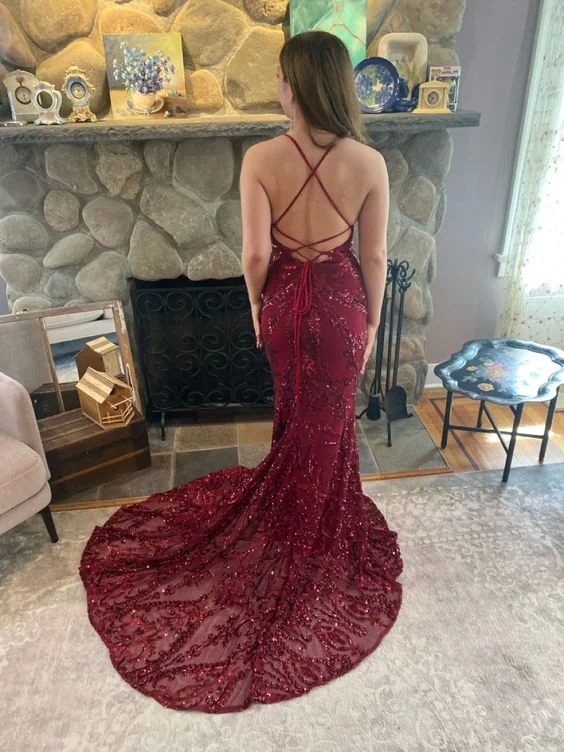 cute evening dress for women -V Neck Burgundy Prom Dresses Evening Gowns With Sequin Appliques cc1136