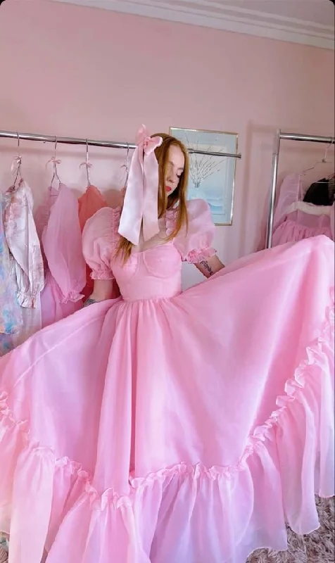 affordable evening dress for teens -Vintage Pink A-line Prom Dress,Pink Birthday Party Dress  cc1339