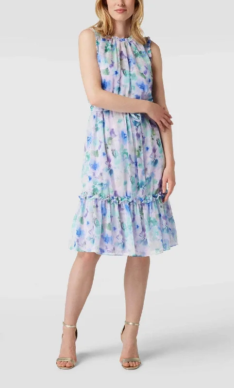 striped party dress for flair -Adrianna Papell AP1D104710 - Ruffle Trim Floral Cocktail Dress