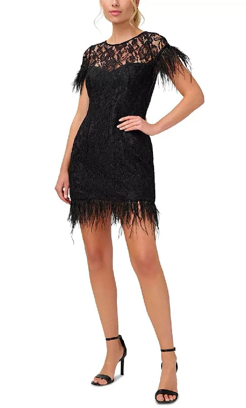 Aidan Mattox MN1E207483 - Lace Applique Feather Detailed Cocktail Dress