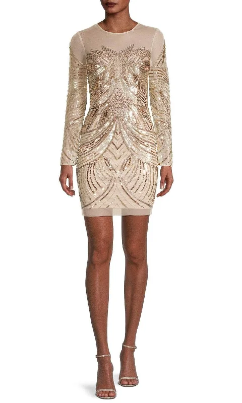 trendy party dress for women -Aidan Mattox MN1E207561 - Long Sleeve Embellished Cocktail Dress