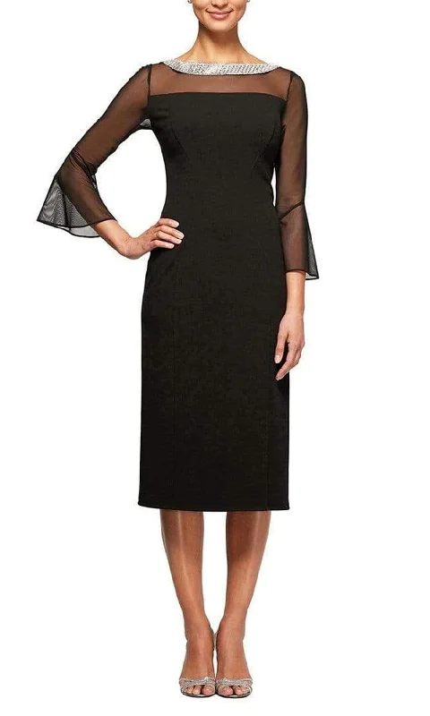 party dress with bold prints -Alex Evenings - 160146 Crystal Beaded Neckline Illusion Sheath Dress