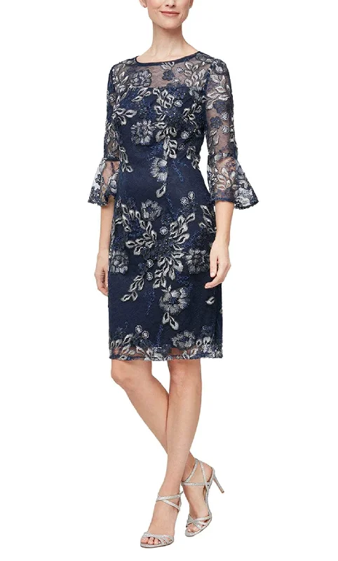 party dress with floral designs -Alex Evenings 82171384 - Floral Embroidered Sheath Cocktail Dress