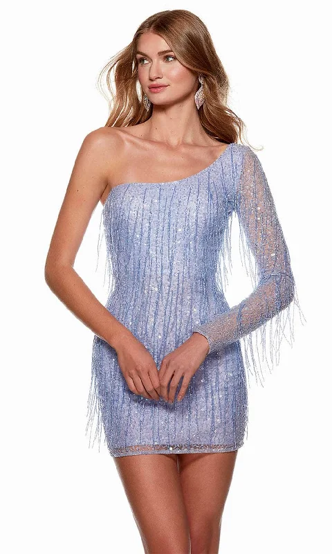 Alyce Paris 4646 - Fringed One Shoulder Homecoming Dress