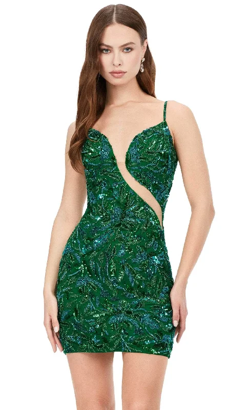 Ashley Lauren 4589 - Beaded Plunge Cocktail Dress