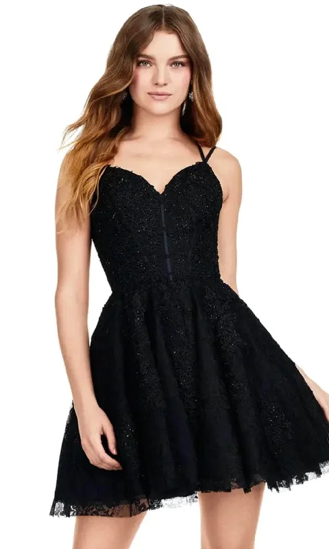 cute party dress for style -Ashley Lauren 4655 - Open Back Lace A-Line Dress