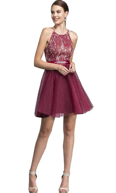 sexy party dress for fall -Aspeed Design - Halter Cocktail Dress with Ribbon Sash Waistband