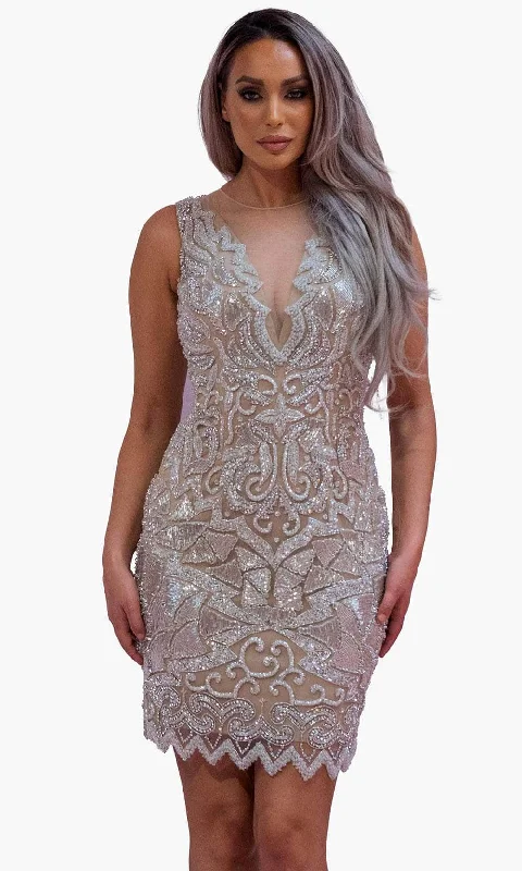 trendy party dress for club -Chic and Holland SD1838 - Illusion Jewel Cocktail Dress