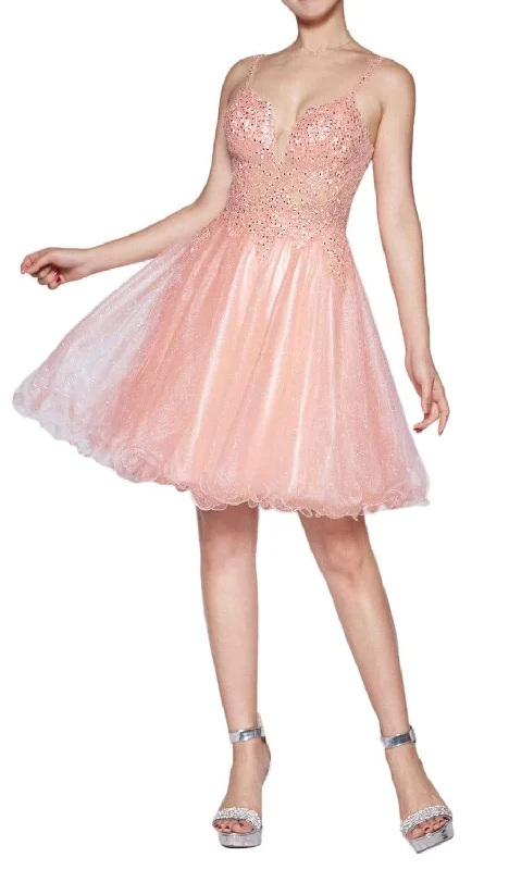 Cinderella Divine - CD0137 Jeweled Lace Glitter Tulle Cocktail Dress