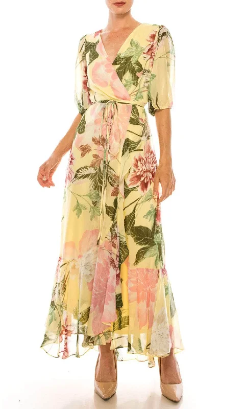 cute party dress for warmth -Danny & Nicole 91569MZ - Floral Printed Long Dress