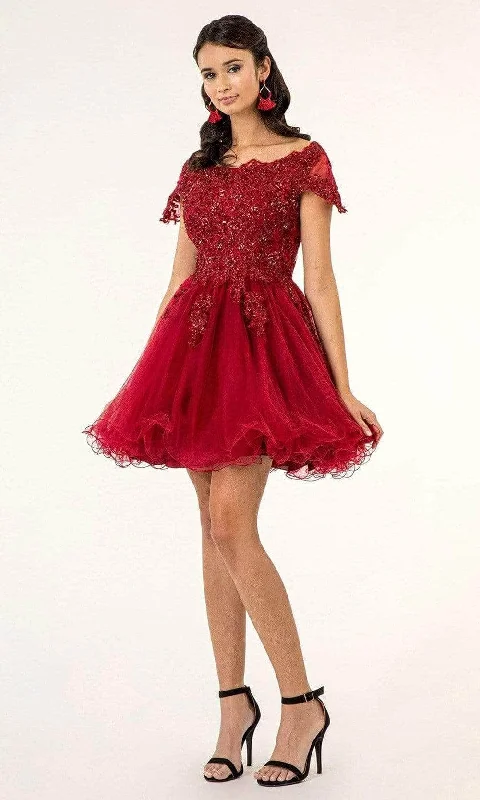 Elizabeth K GS1953 - Beaded Lace Bateau Cocktail Dress