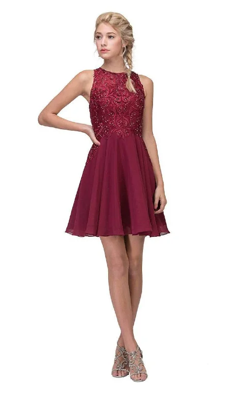 red party dress for women -Eureka Fashion - 6025 Lace Halter Chiffon A-line Dress