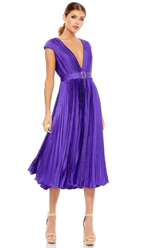 ruffled party dress for women -Ieena Duggal - 26483 V-Neck A-Line Dress