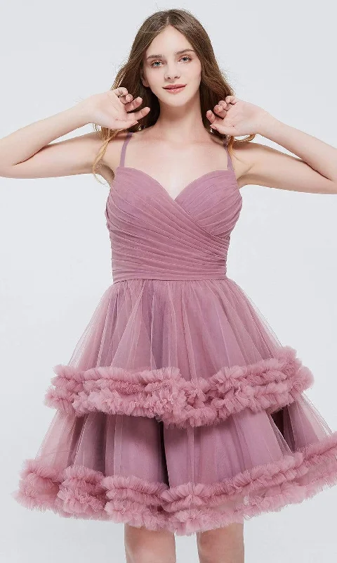 party dress with bold ruffles -J'Adore Dresses - J20080 Tulle-Made Tier Short Dress